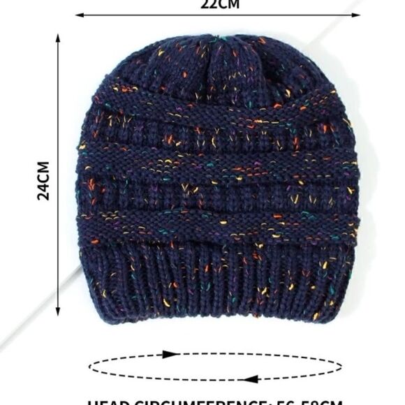 NEW! Cute Confetti Knit Minimalist Women's Beanie Hat Toboggan Cap Navy Speckled - Picture 2 of 2